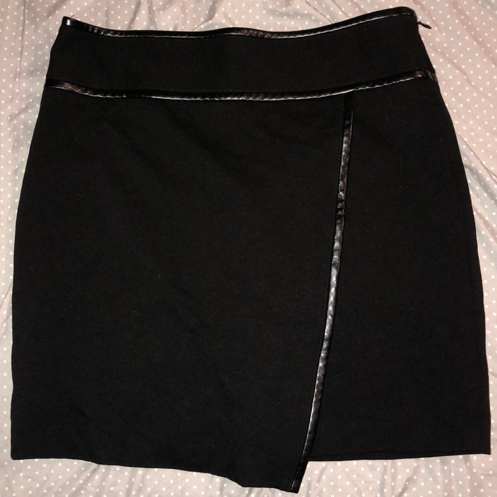 White House black market faux leather trim skirt